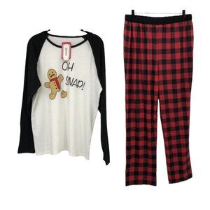 NWT Christmas Ginger Bread Pajama Set size Large Winter PJ festive Top and pants